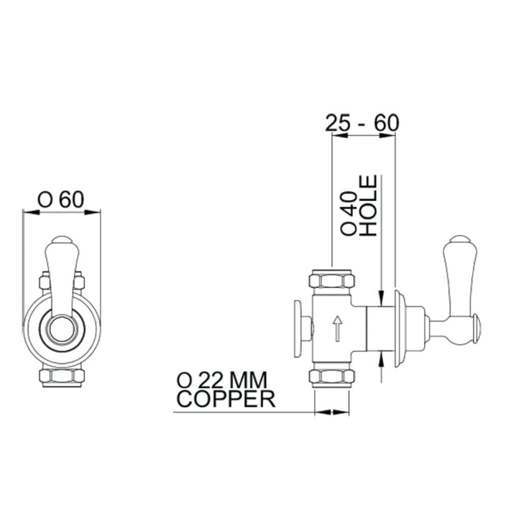 Perrin & Rowe Georgian PR 3/4" single wall valve with lever E.3774