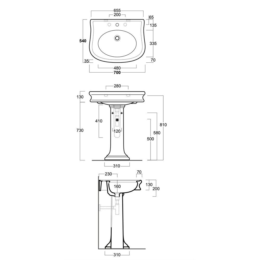 Simas Lante Lante 70cm  basin with pedestal