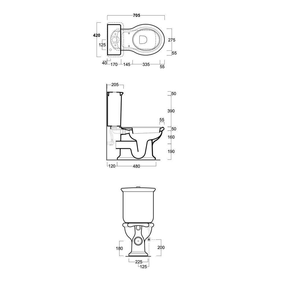 Simas Lante Lante Stand-WC mit Spükasten - Druckknopf-Spülung