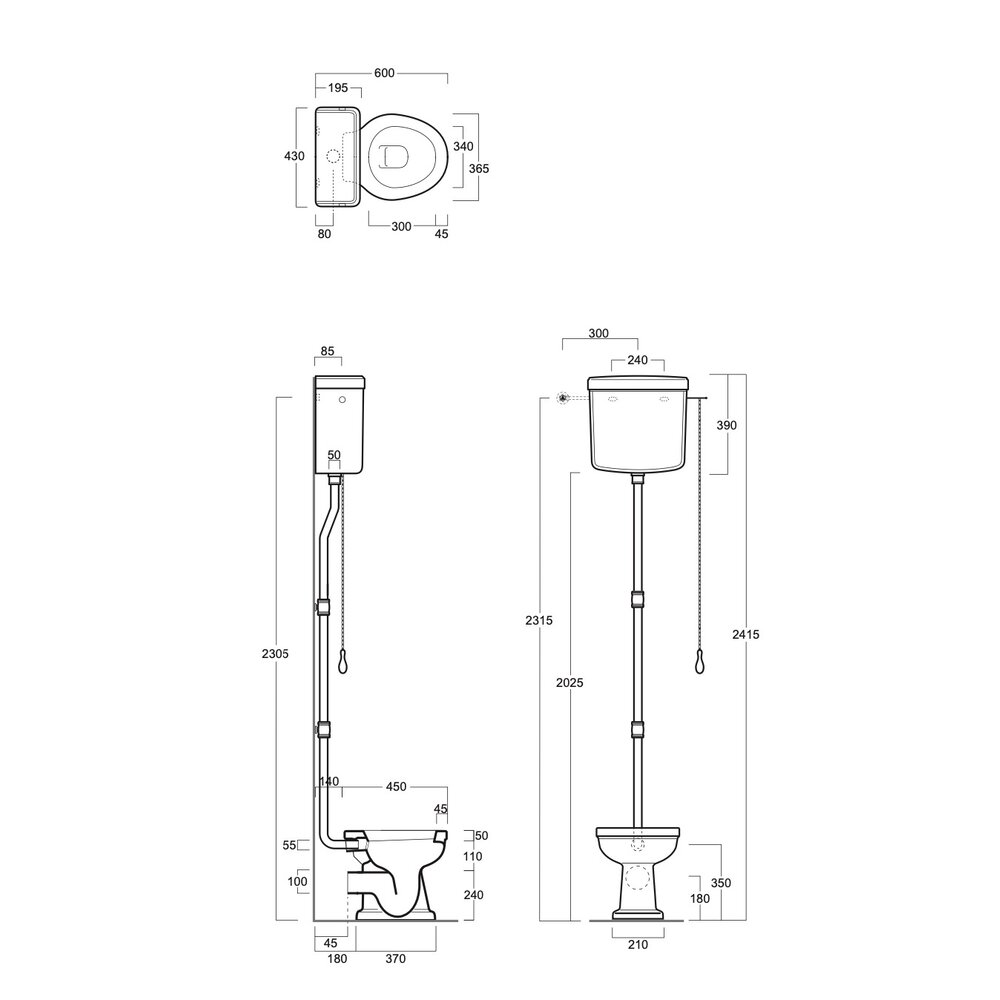 Simas Londra Londra HIgh Level toilet with ceramic cistern