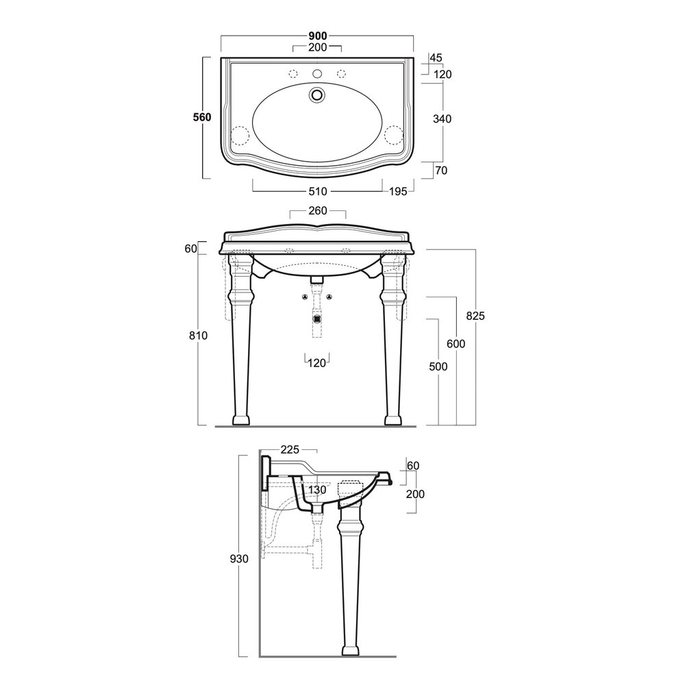 Simas Arcade Arcade 90cm  console basin AR864 with ceramic legs