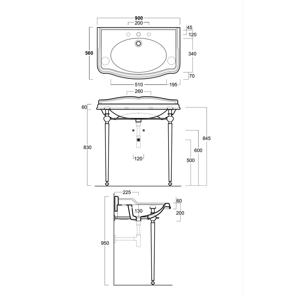 Simas Arcade Arcade 90cm  console basin AR864 with stand