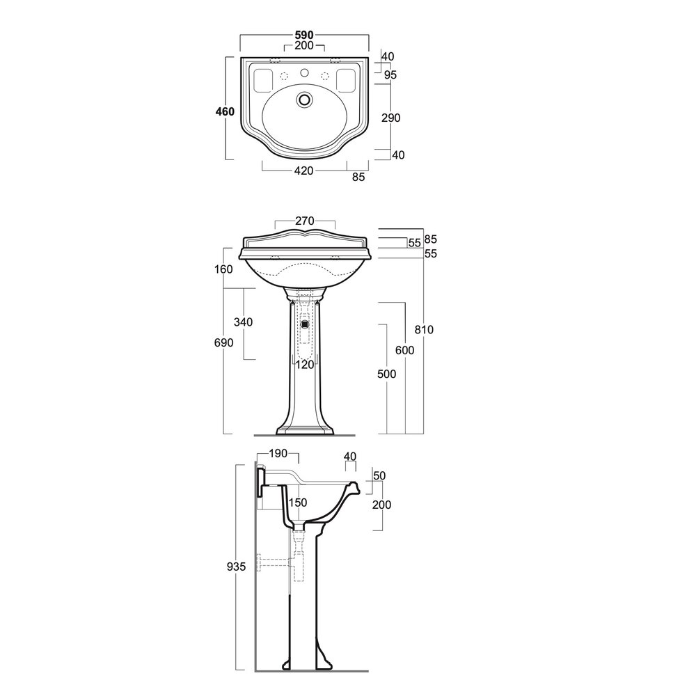 Simas Arcade Arcade 59cm basin with pedestal AR814-AR815