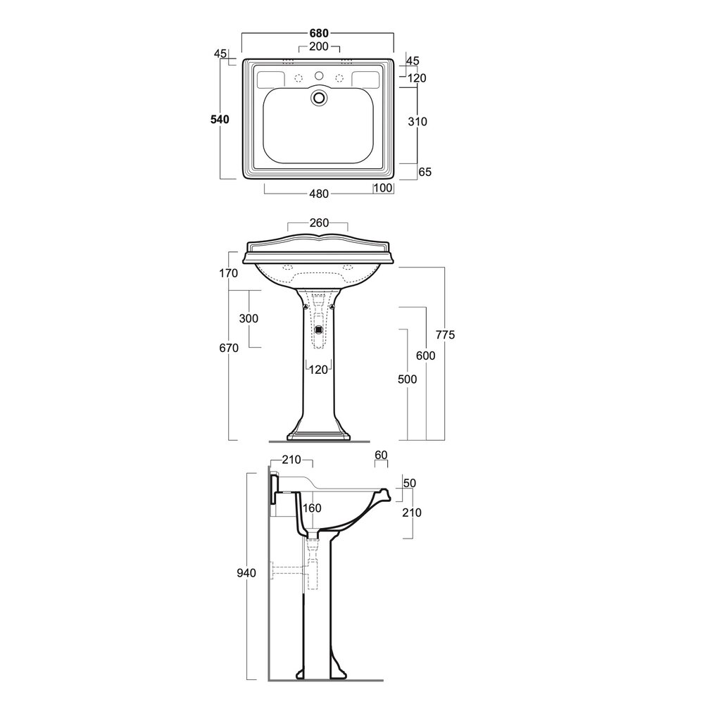 Simas Arcade Arcade 68cm basin with pedestal AR824-AR805