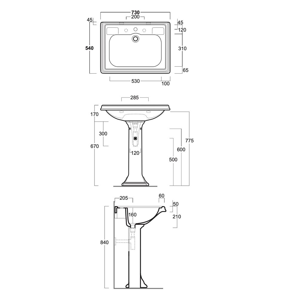 Simas Arcade Arcade 73cm basin with pedestal AR854-AR805