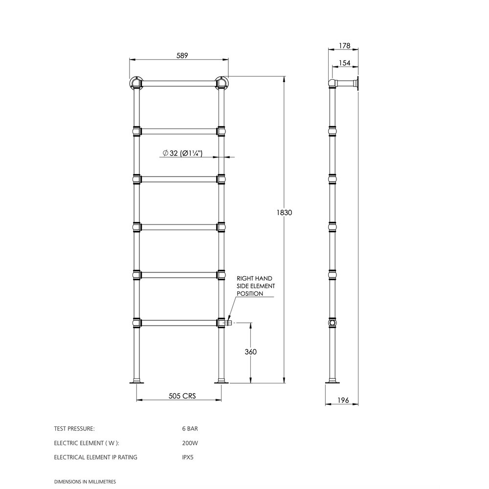 Lefroy Brooks LB Traditional towel rail  Edwardian LB-3206-SE