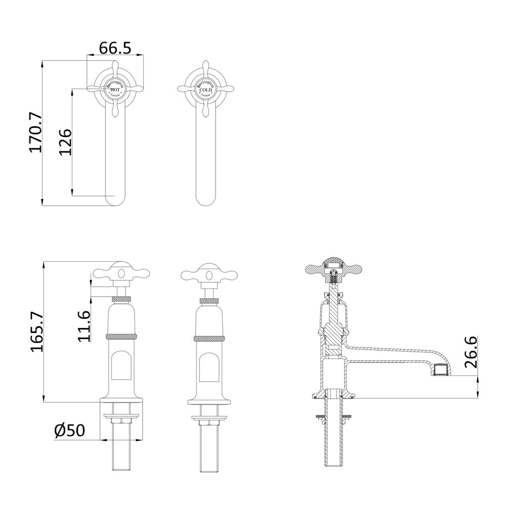 BB Guild Guild pillar taps (pair) with long spout