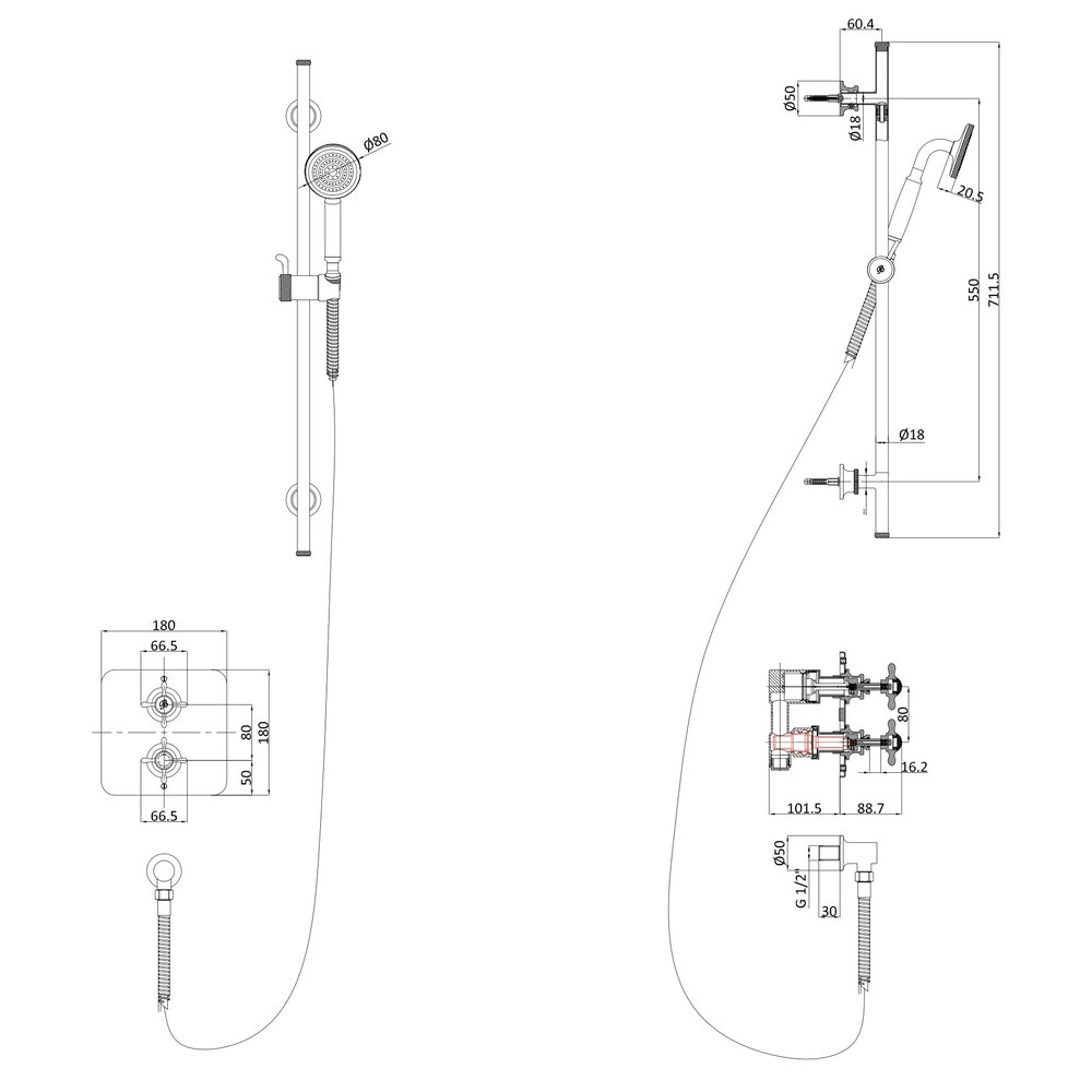 BB Guild Guild Inbouw doucheset met 1 stopkraan en handdouche-set