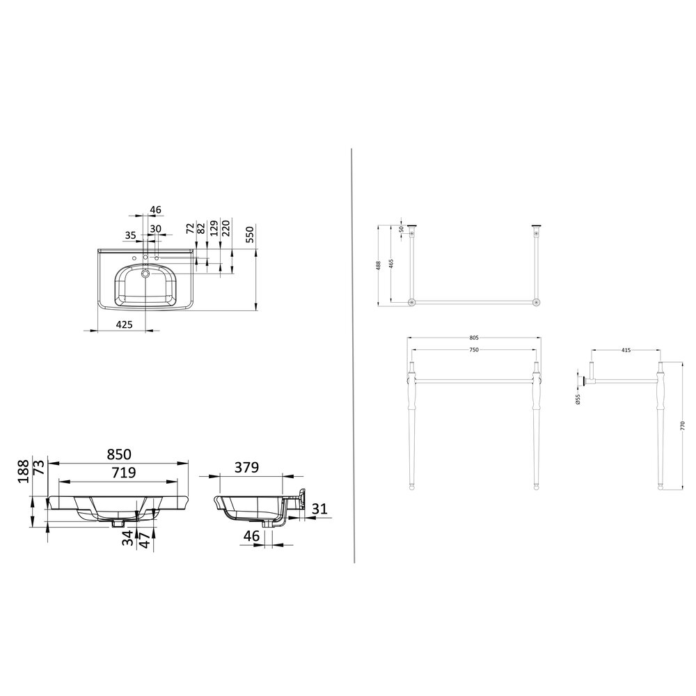 BB Guild Guild 850 basin with metal stand GU85X77