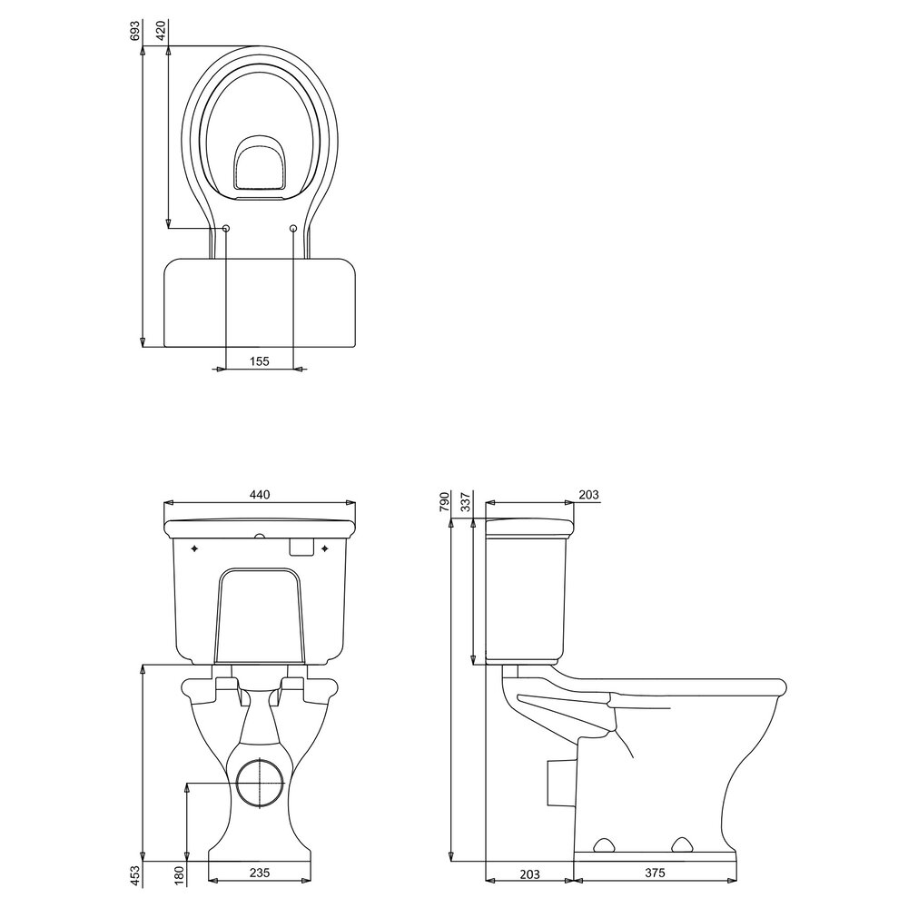 BB Guild Guild Close coupled toilet with cistern - p-trap - rimless pan