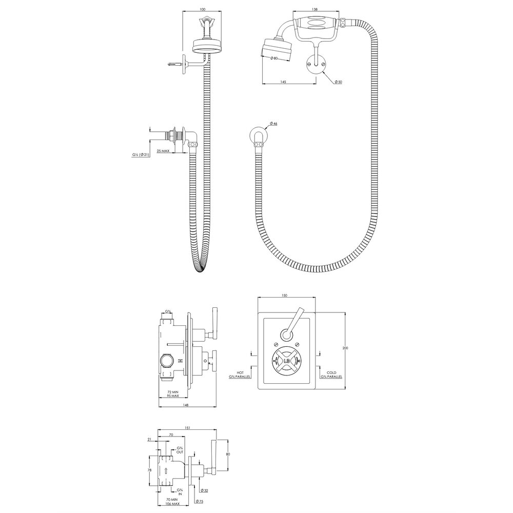Lefroy Brooks 1930 Mackintosh LB1930 Mackintosh  inbouw douche-set met handdouche MK-8712