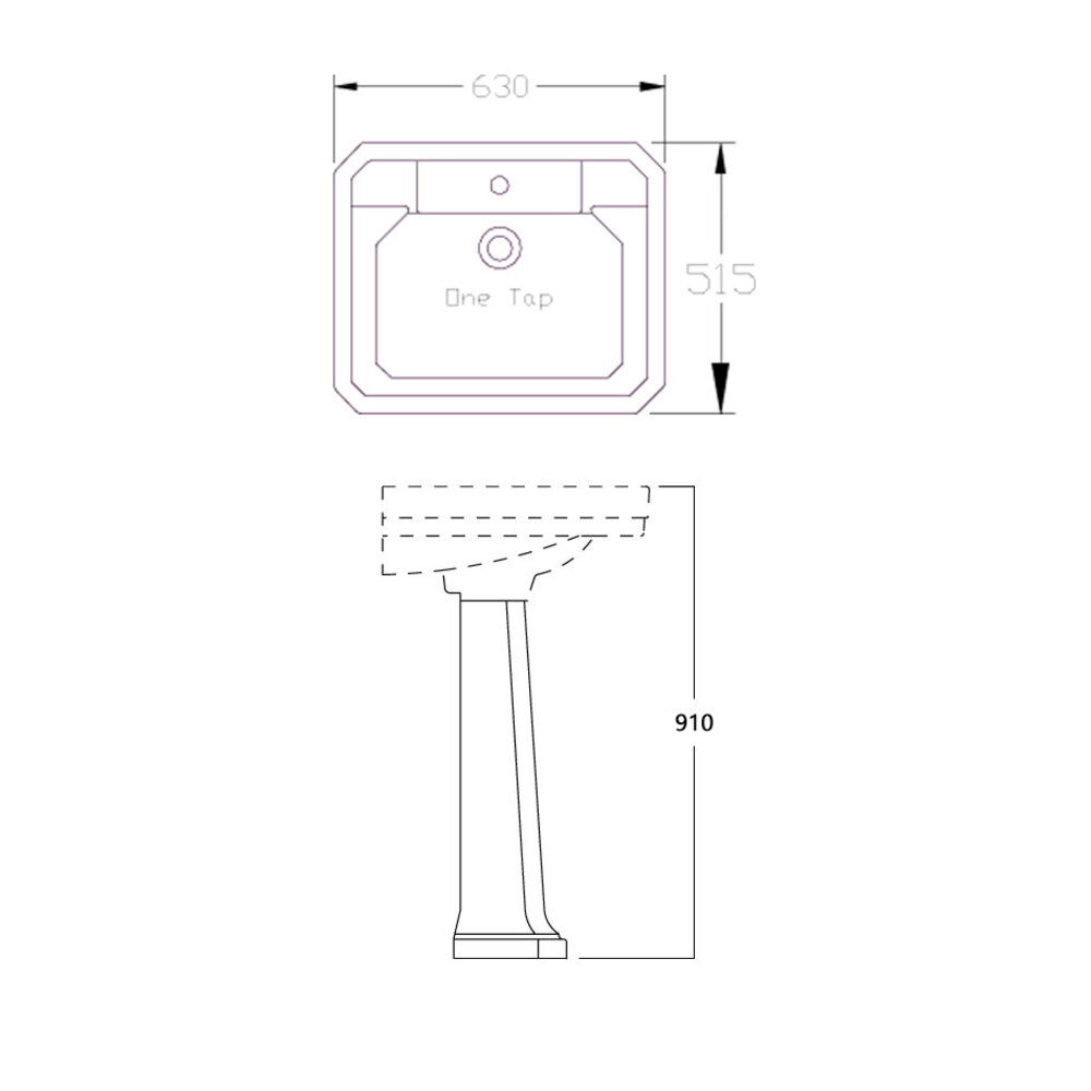 Perrin & Rowe Deco OUTLET Deco 63cm basin with 1 tap hole E.2931