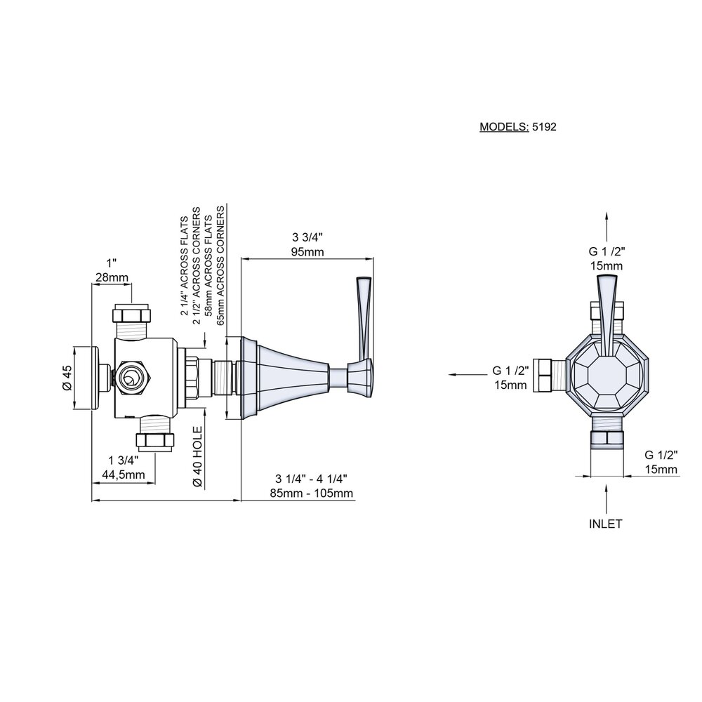 Perrin & Rowe Deco Deco 3 way diverter with lever and shut-off  E.5192