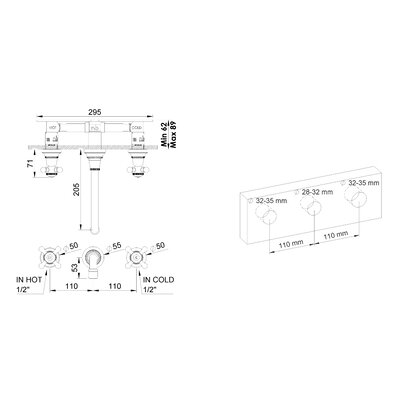 1921 concealed part for 3-hole basin mixer 1921.00.50