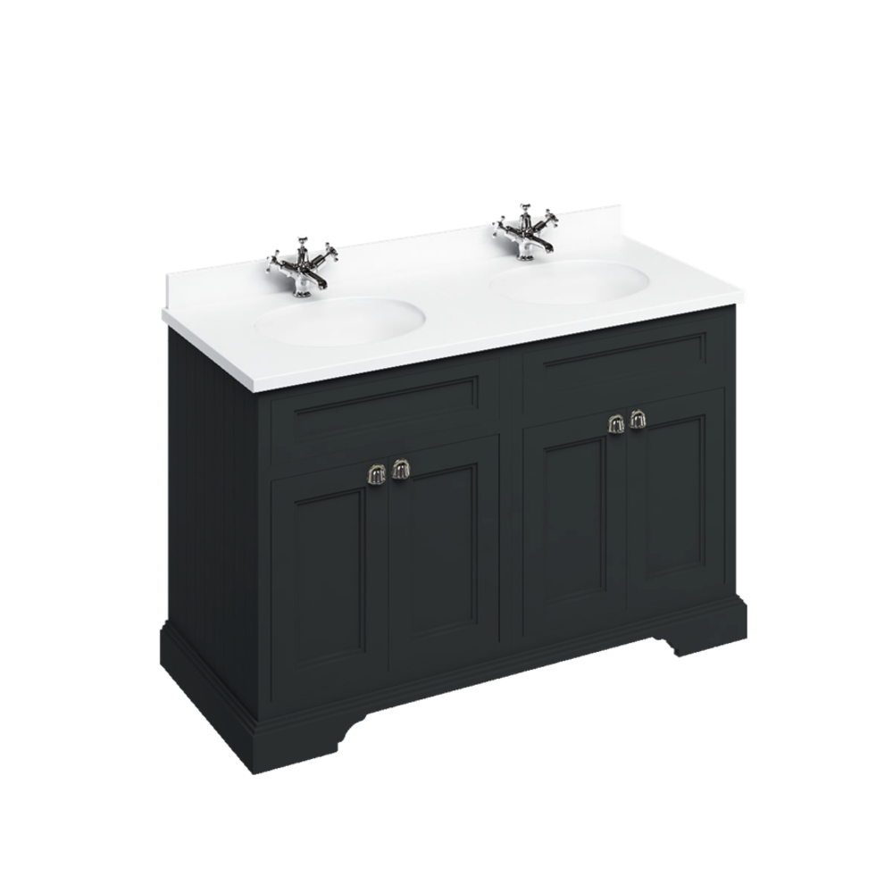 BB Edwardian 130 basin unit with white Minerva top and 2 basin FC9-BW12