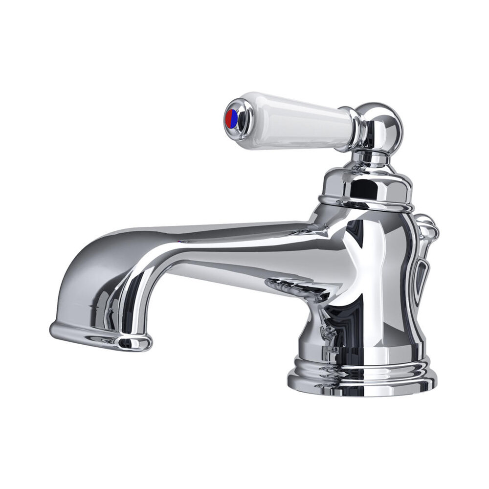 Perrin & Rowe Victorian White 1-gats wastafelmengkraan met wit porseleinen hendel