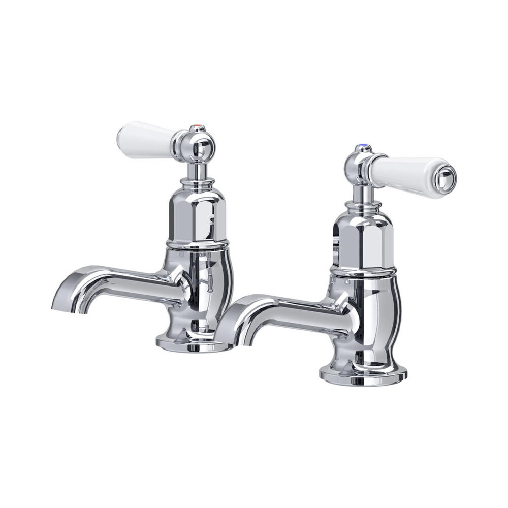 Perrin & Rowe Victorian White Victorian pair of pillar taps with levers E.3475
