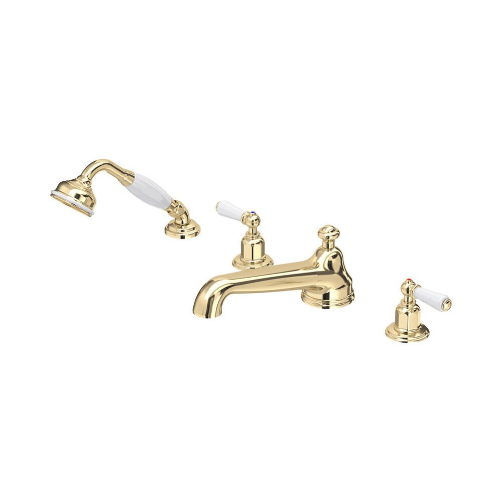 Perrin & Rowe Victorian White 4-hole bath set with handshower - lever E.3737