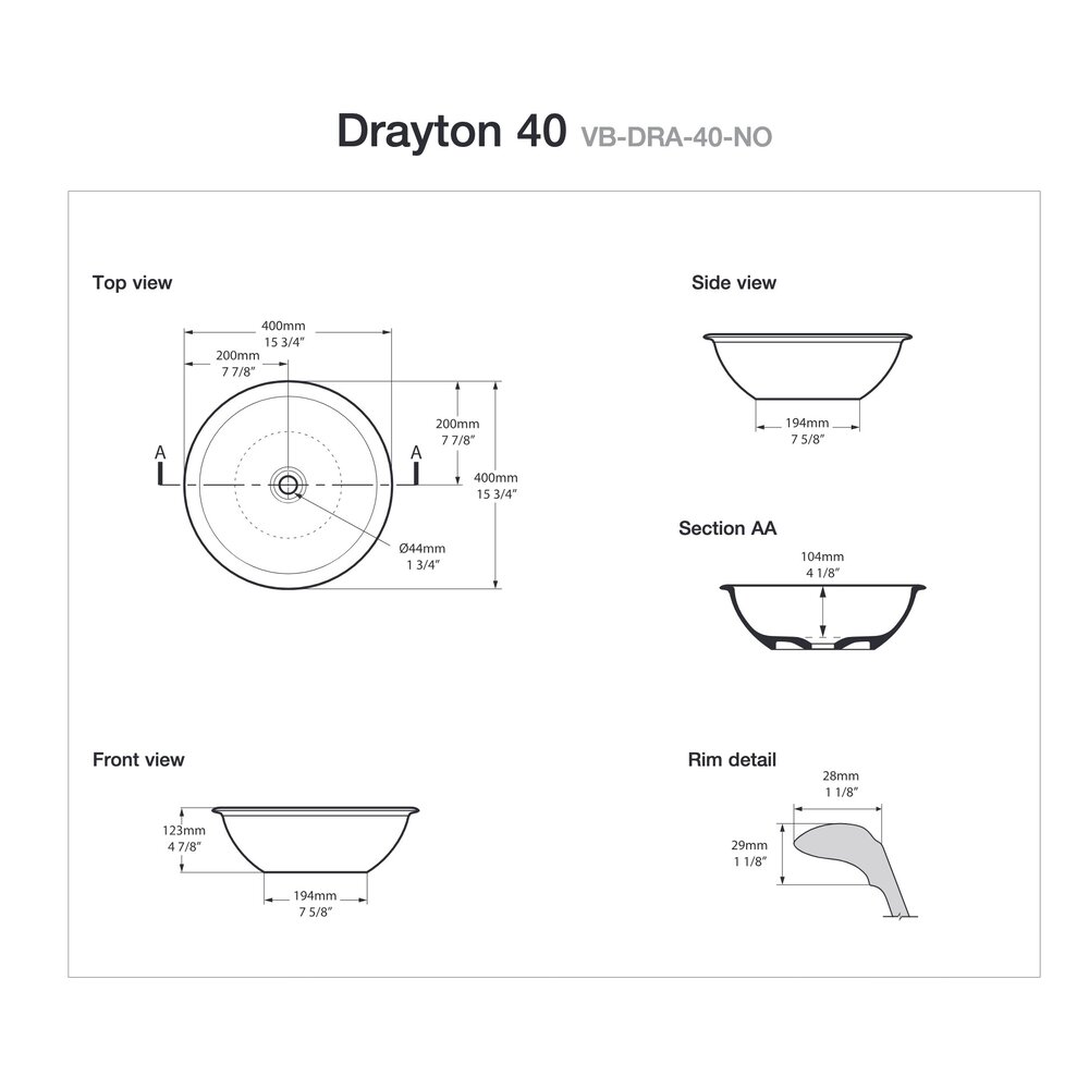 Victoria + Albert V+A countertop basin Drayton 40