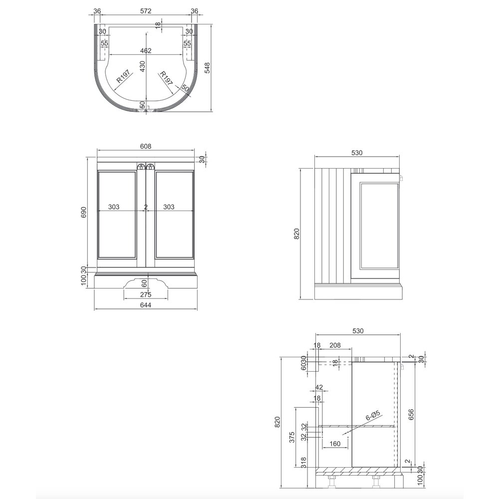 BB Edwardian 65 basin unit with white Minerva top and basin FC5-BW65