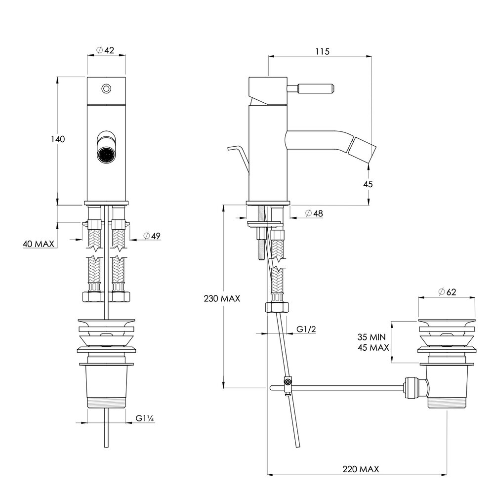 Coalbrook DOMO Domo 1-hole bidet mixer DO1010