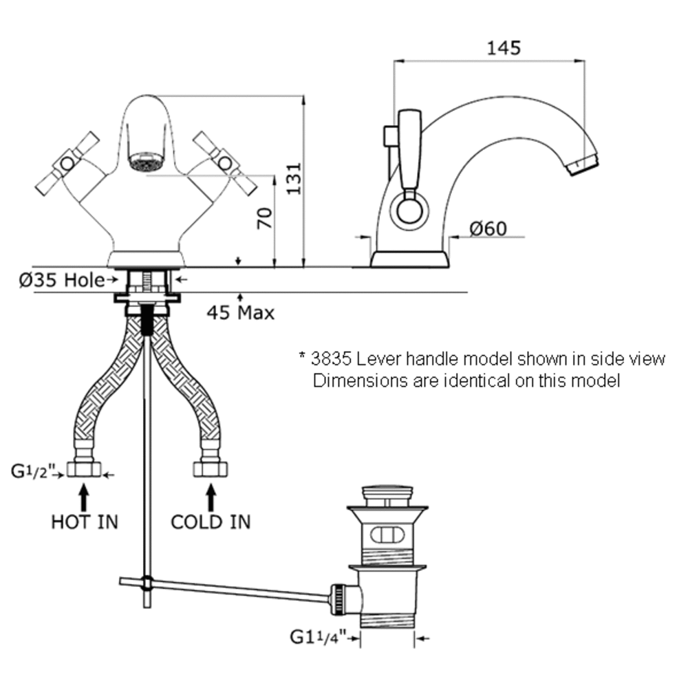 Perrin & Rowe Langbourn Langbourn 1-hole  basin mixer with lever handles E.3835
