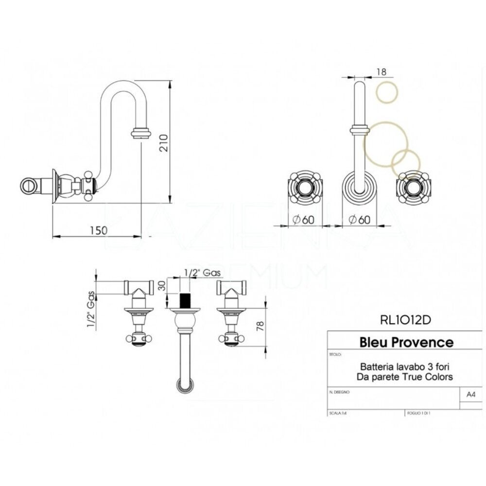 Bleu Provence BP Wall mounted basin mixer RLP1012D