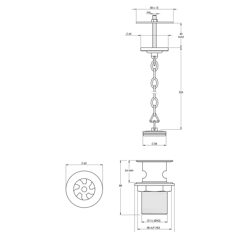 Lefroy Brooks LB basin waste with plug and chain LB-2140