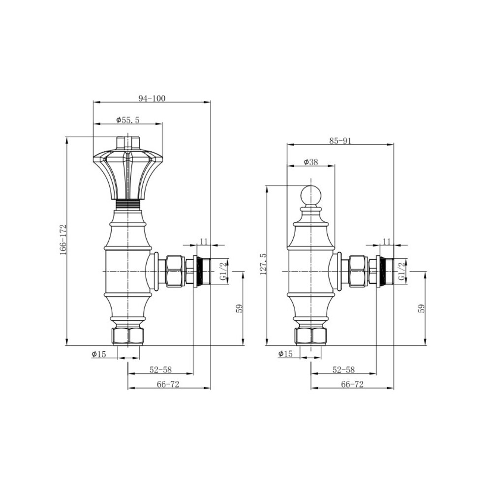 Arroll Thermostatic radiator valve set Valora with wheel UK-29