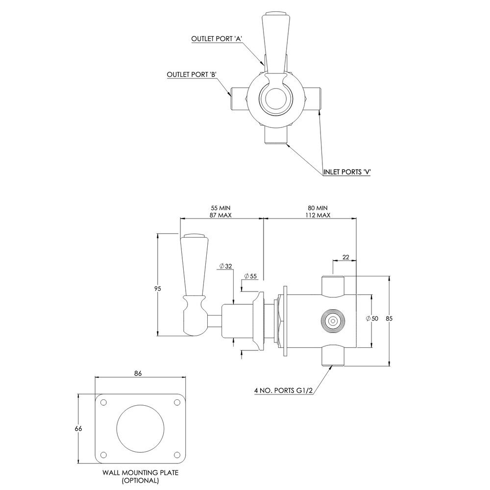 Lefroy Brooks 1900 Classic Classic 1900 2 way diverter with lever WL-1723