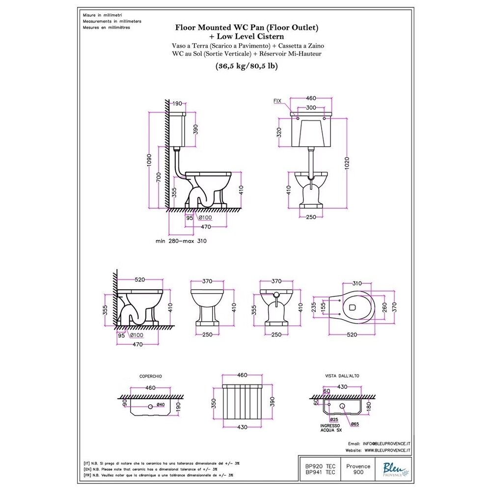 Bleu Provence SOHO BP 900  Low level toilet  with push button