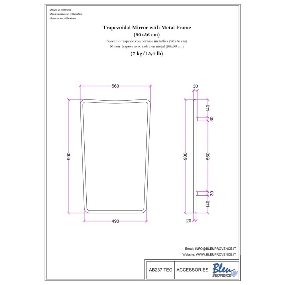 Bleu Provence BP Trapezoidal Mirror AB237