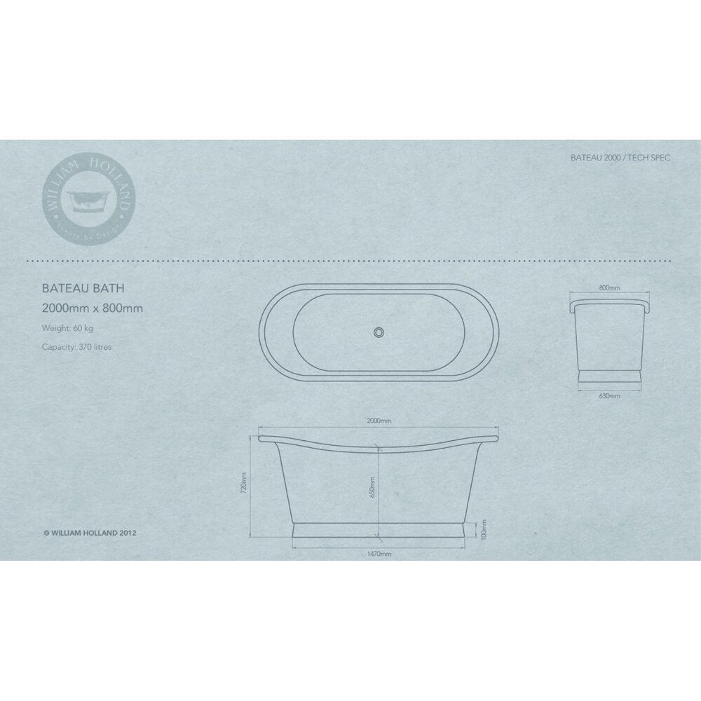 William Holland Freistehende Badewanne aus Kupfer Bateau, Ausführung patina/nickel