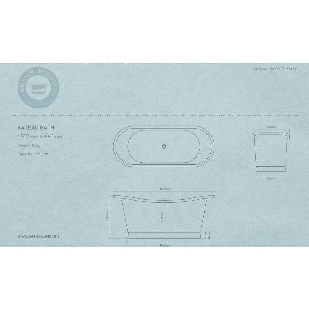 William Holland Freestanding copper bath Bateau, finish brushed copper/brushed copper