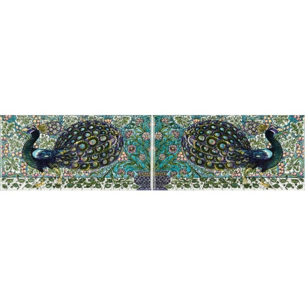 OS Artworks OS Artworks Arts&Crafts Peacock Border 2-tile set on Brilliant White