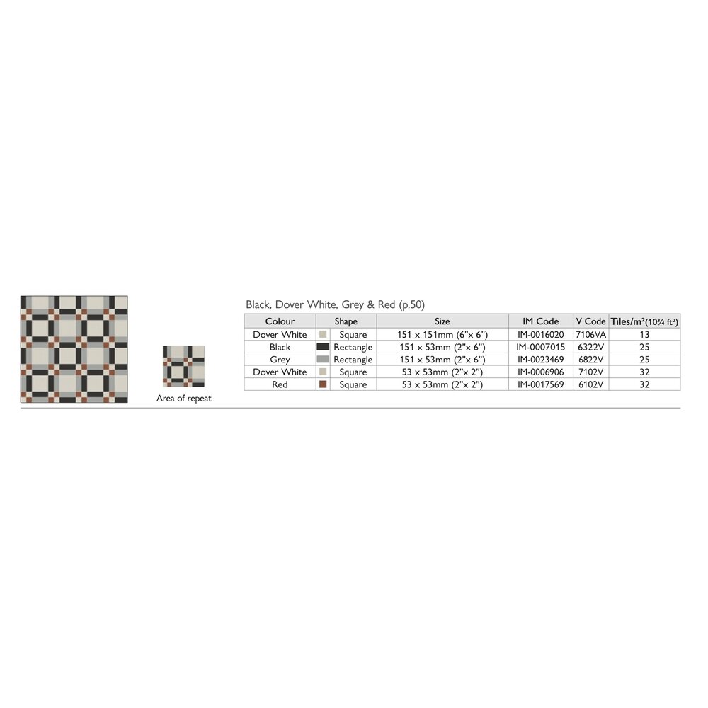 OS VFT Patterns OS Victorian Floor Belfast (Black, Dover White, Grey & Red)
