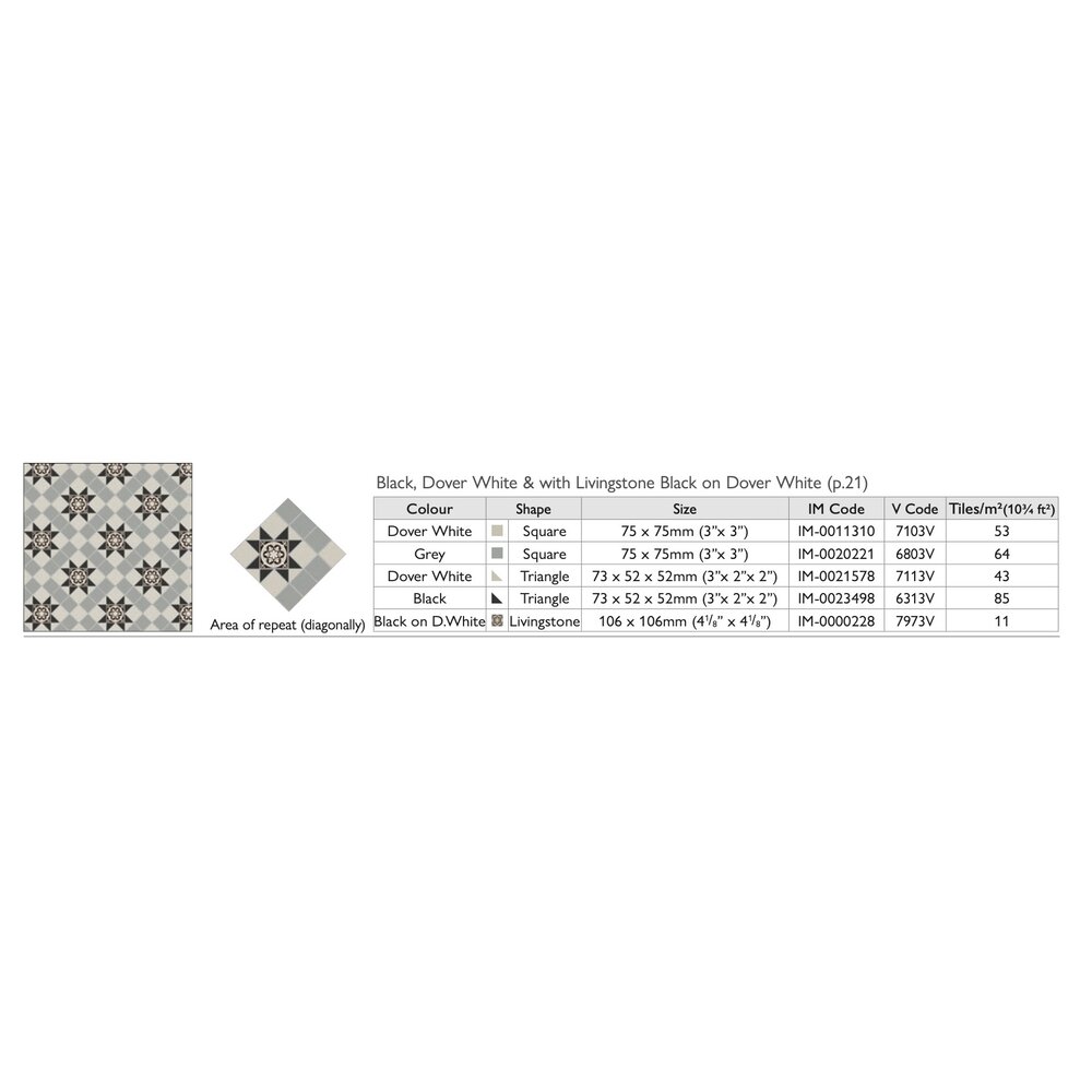 OS VFT Patterns OS Victorian Floor Blenheim (Black, Dover White & with Livingstone Black on Dover White)