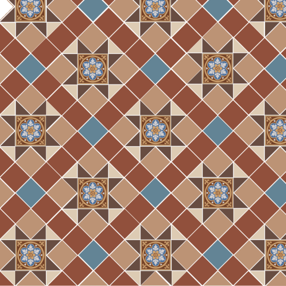 OS VFT Patterns OS Victorian Floor Blenheim (Blue, Brown, Buff, Red, White & Livingston Blue on Buff)