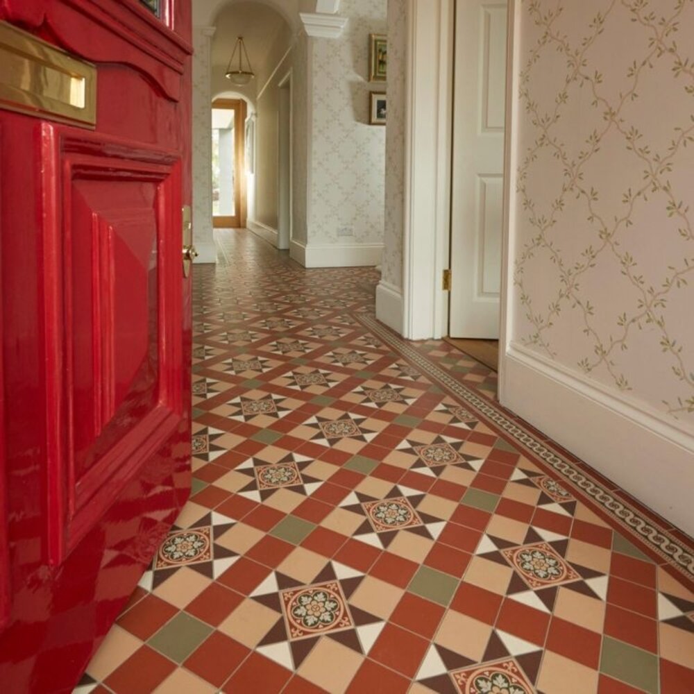 OS VFT Patterns OS Victorian Floor  Blenheim (Brown, Buff, Green, Red, White & Livingstone Green on Buff)
