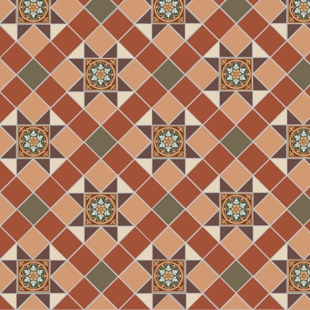 OS VFT Patterns OS Victorian Floor  Blenheim (Brown, Buff, Green, Red, White & Livingstone Green on Buff)