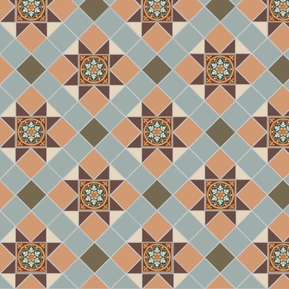 OS VFT Patterns OS Victorian Floor Blenheim (Brown, Buff, Green, Grey, White & Livingstone Green on Buff)