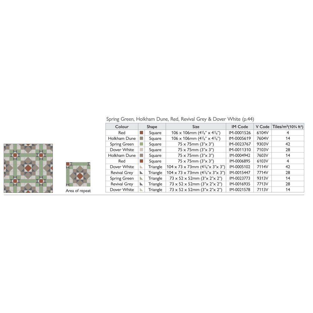 OS VFT Patterns OS Victorian Floor Chatsworth (Spring Green, Holkham Dune, Red, Revival Grey & Dover White)