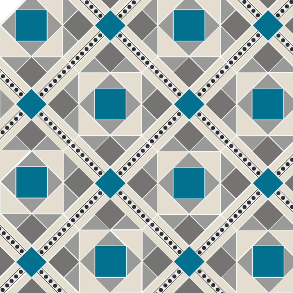 OS VFT Patterns OS Victorian Floor Lindisfarne (Blue, dover White, Grey, Revival Grey & Melbourne Black on Dover White)
