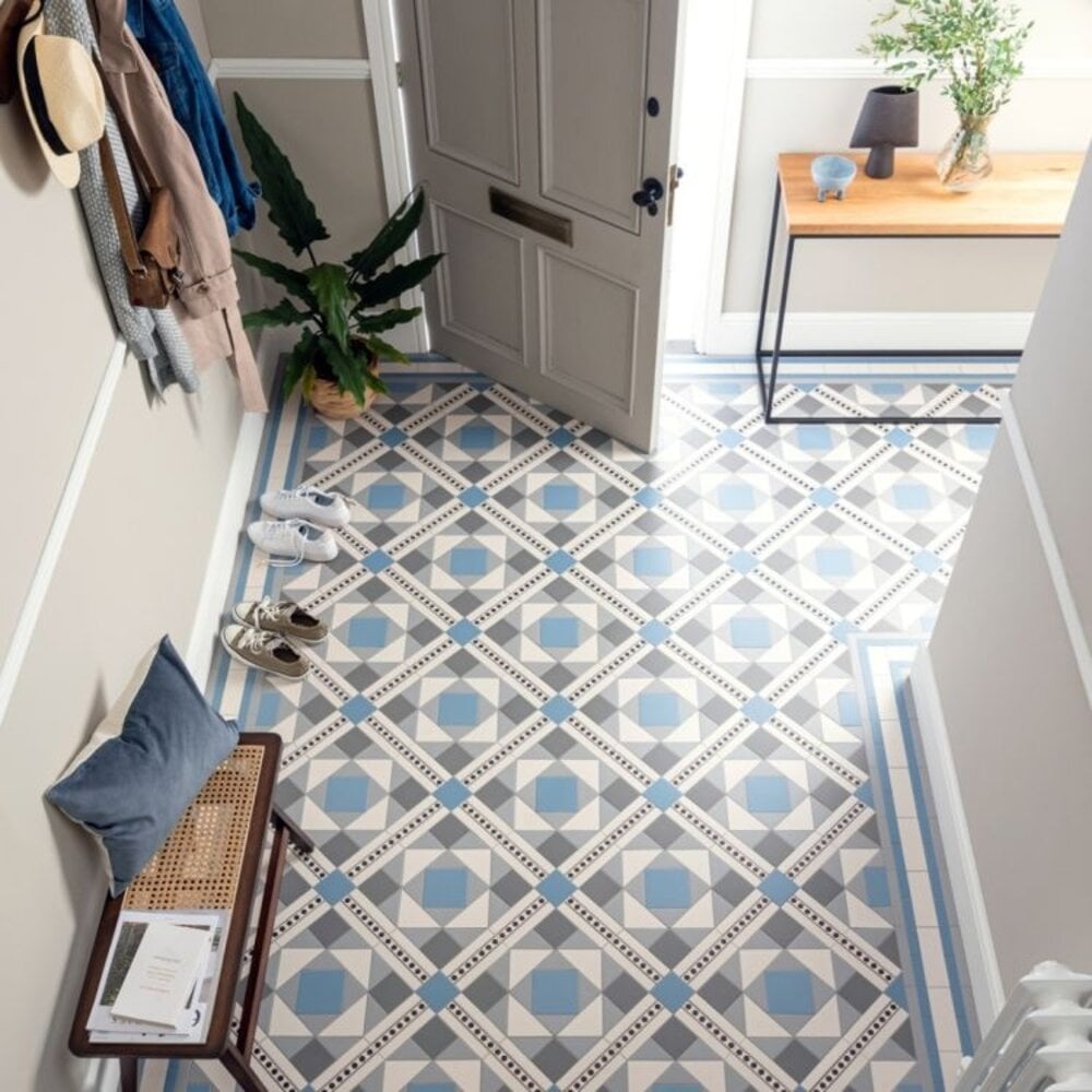 OS VFT Patterns OS Victorian Floor Lindisfarne (Blue, dover White, Grey, Revival Grey & Melbourne Black on Dover White)