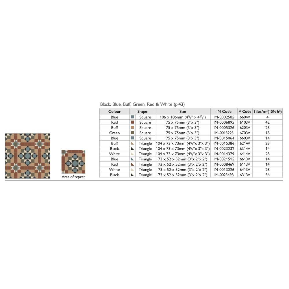 OS VFT Patterns OS Victorian Floor Osborne (Black, Blue, Buff, Green, Red & White)