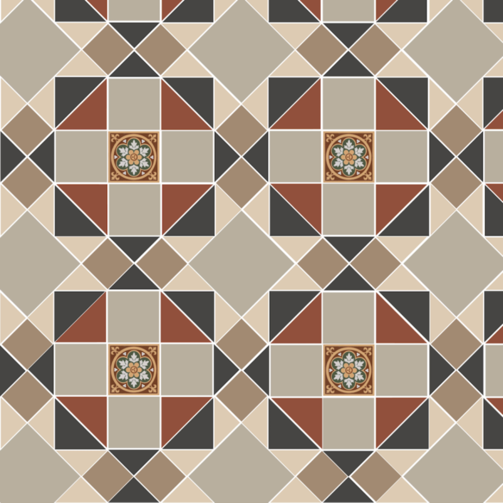 OS VFT Patterns OS Victorian Floor Rochester (Black, Holkham Dune, Red, Regency Bath, White & Livingston Green on Buff)
