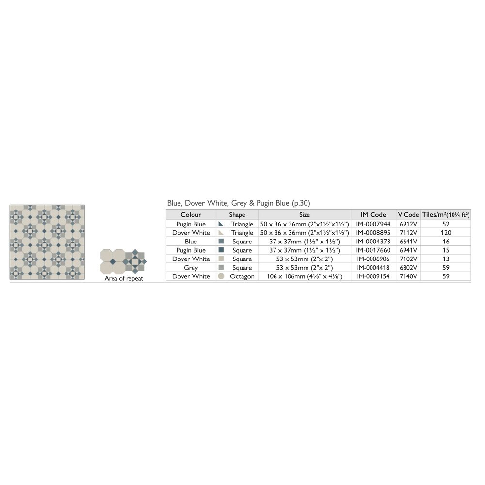 OS VFT Patterns OS Victorian Floor Tenby (Blue, Dover White, Grey & Pugin Blue)