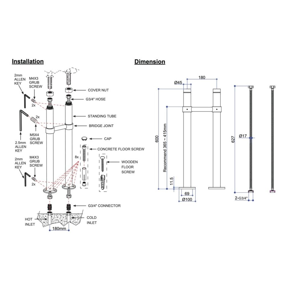 BB Edwardian Claremont bath shower mixer with stand pipes