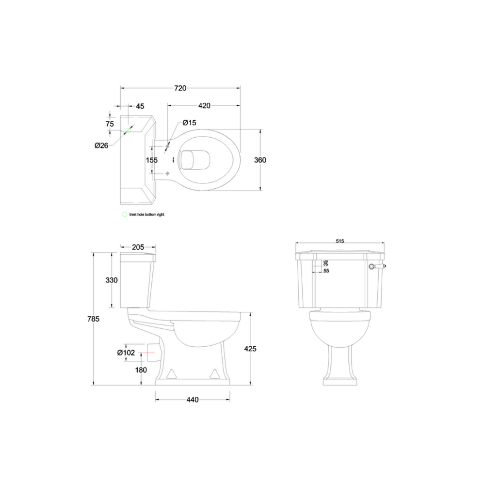 Stand-WC mit Spülkasten - Wandabgang - WC ohne Spülrand BB Edwardian Stand-WC mit Spülkasten - Wandabgang - WC ohne Spülrand