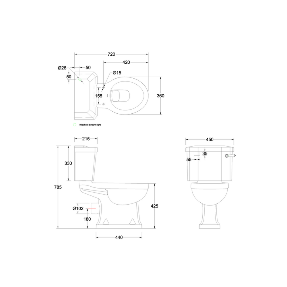 Stand-WC mit Spülkasten - Wandabgang - WC ohne Spülrand BB Edwardian Stand-WC mit Spülkasten - Wandabgang - WC ohne Spülrand